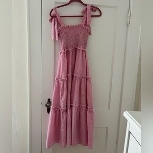 Pink Gingham Summer Maxi Dress